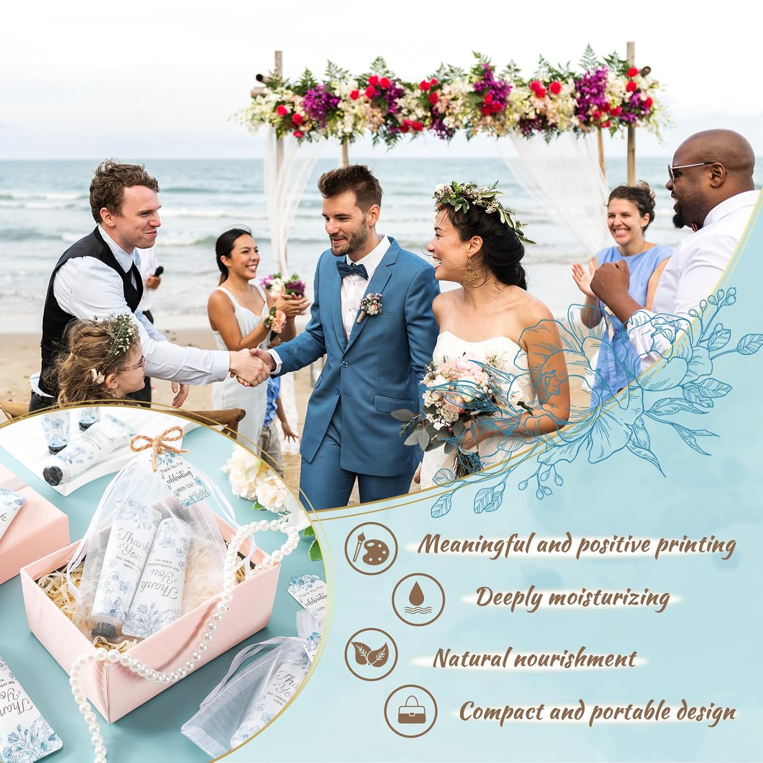 48 Sets Baby Shower Hand Cream Party Favors for Guests Gift Bulk Travel Size Hand Lotion Set for Baby Shower Wedding Christmas(Blue Flower) - Glowelle