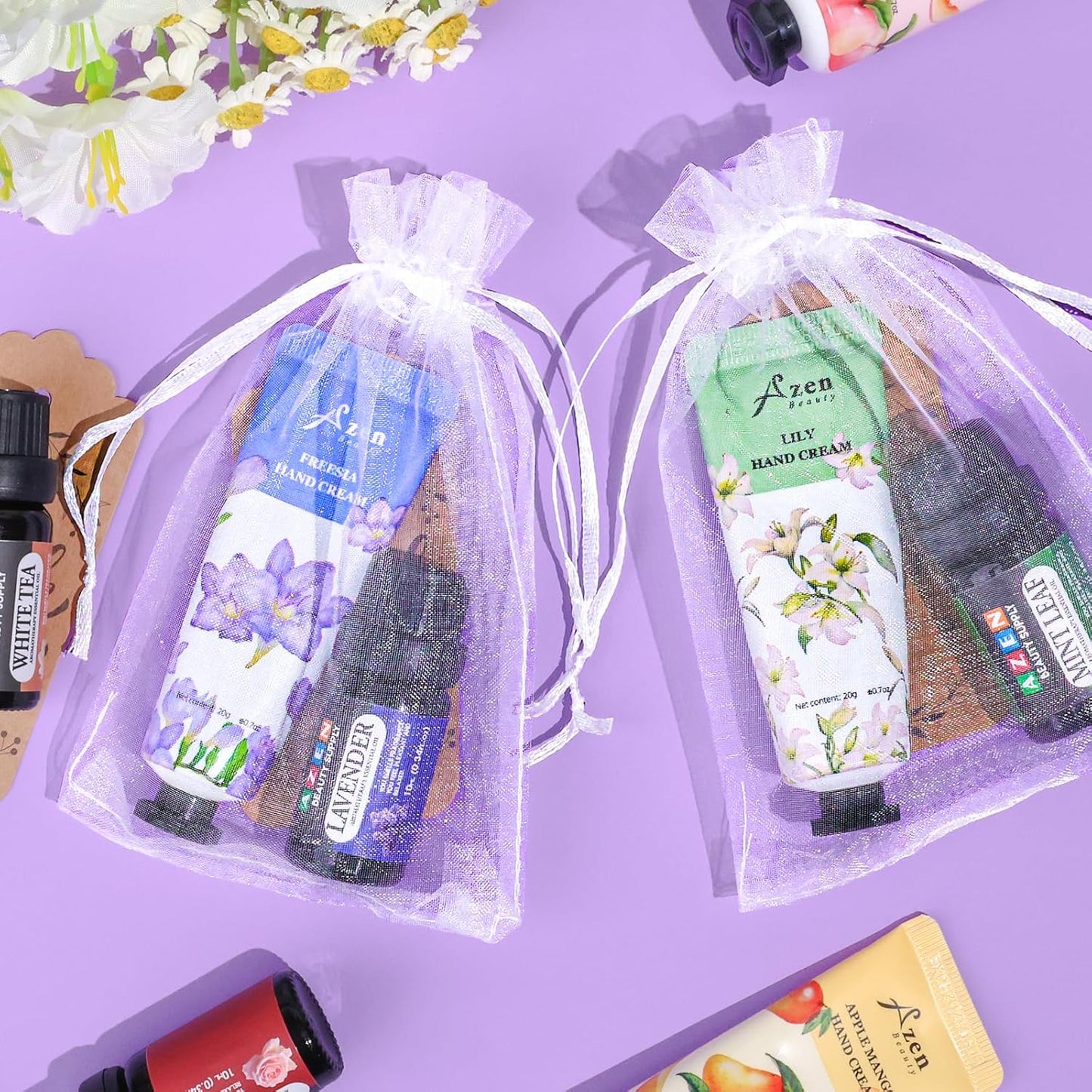 AZEN 60 Sets Bulk Gifts, Hand Cream and Essential Oils Bulk Set with Organza Bag Thank You Card, Baby Shower Wedding Gifts for Guests, Bridal Wedding Favors for Guests,Thank You Gifts for Women - Glowelle