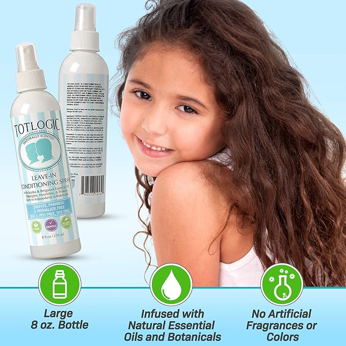 TotLogic Kids Detangler Hair Spray and Toddler Leave In Conditioner - Naturally Scented with Essential Oils - Original, 8 oz