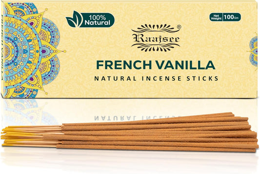 Raajsee Vnilla Incense Sticks 100 Gm Pack-100% Natural Insence Sticks -Organic Non Toxic - Charcoal Free - for Church,Aroma Therapy,Relaxation,Meditation - Glowelle