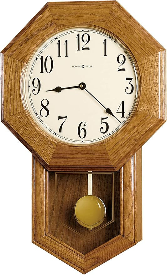 Howard Miller Elliott Wall Clock – Vintage Schoolhouse Style, Wooden Wall Clock, Pendulum & Triple-Chime Movement, Battery-Operated Hourly & Quarterly Chimes, Volume Control, Nighttime Shut Off