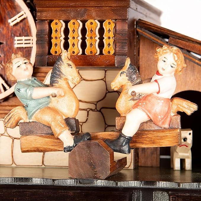 Cuckoo-Palace Large German Cuckoo Clock - The Seesaw Mill Chalet with Quartz Movement with Moving Seesaw - Black Forest Clock