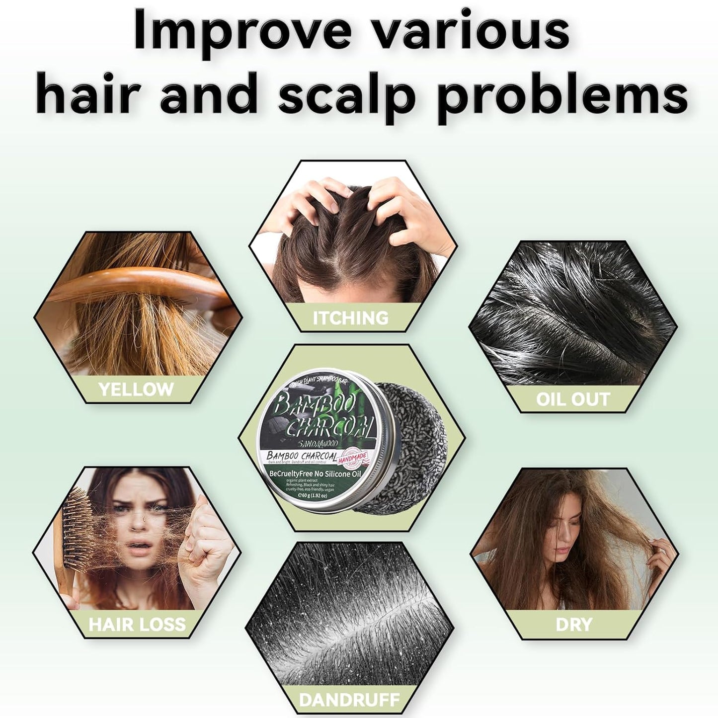 2PCS Bamboo Charcoal Shampoo Bar for Gray Hair, Black Soap for Gray Hair Natural Organics Shampoo and Conditioner Bar for Thinning Hair for Men & Women (Bamboo Charcoal) - Glowelle