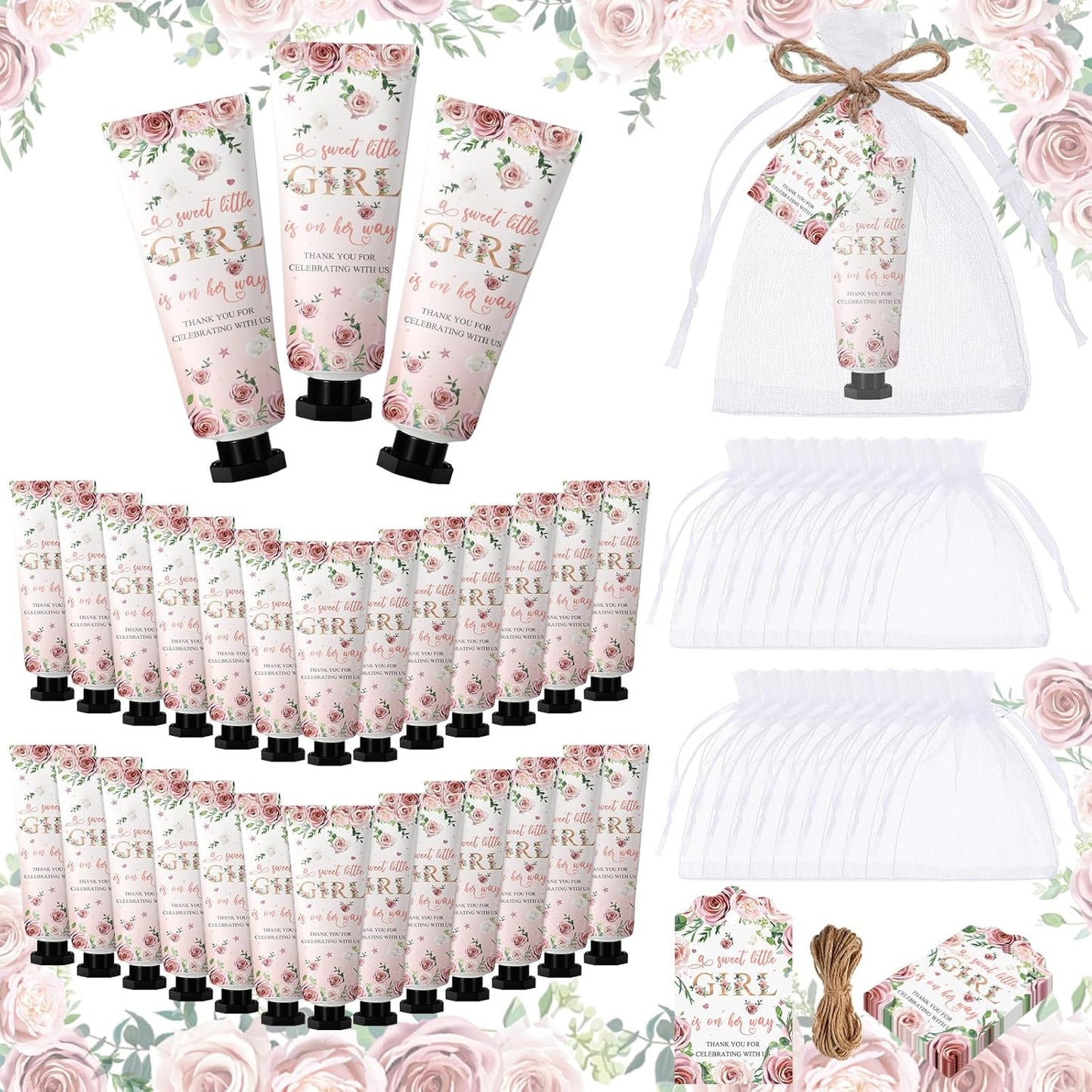 48 Sets Baby Shower Hand Cream Party Favors for Guests Gift Bulk Travel Size Hand Lotion Set for Baby Shower Wedding Christmas(Girl) - Glowelle