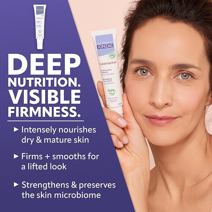 JONZAC Eau Thermale Sublimactive Organic Anti-Aging Smoothing Rich Cream for Women - Firms and Smooths Skin - with Shea Butter - Natural Skin Care - Safe for Sensitive Skin - 1.35 fl oz