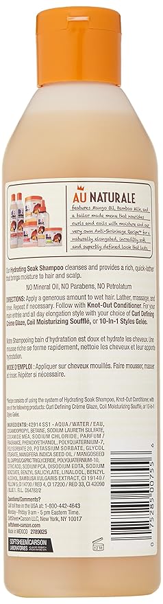 Curly Hair Products by SoftSheen-Carson, Dark and Lovely Au Naturale Anti-Shrinkage Hydrating Soak Shampoo, with Mango Oil and Bamboo Milk, For All Curl Types, No Mineral Oil, No Parabens, 13.5 fl oz