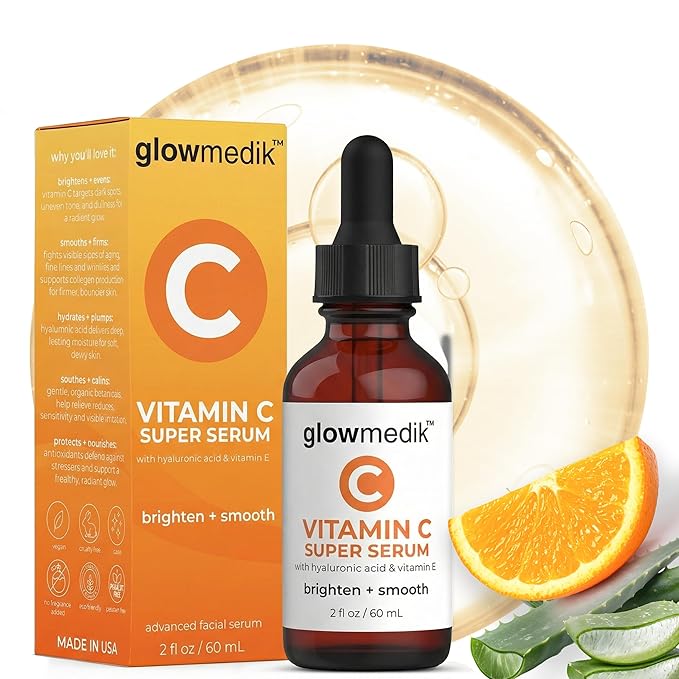 GlowMedik Vitamin C Serum for Face - Illuminating Brightening Serum for Dark Spots - Dark Spot Corrector with Hyaluronic Acid & Vitamin E - Fine Lines & Wrinkles, Sensitive Skin, Made in USA 2 fl oz