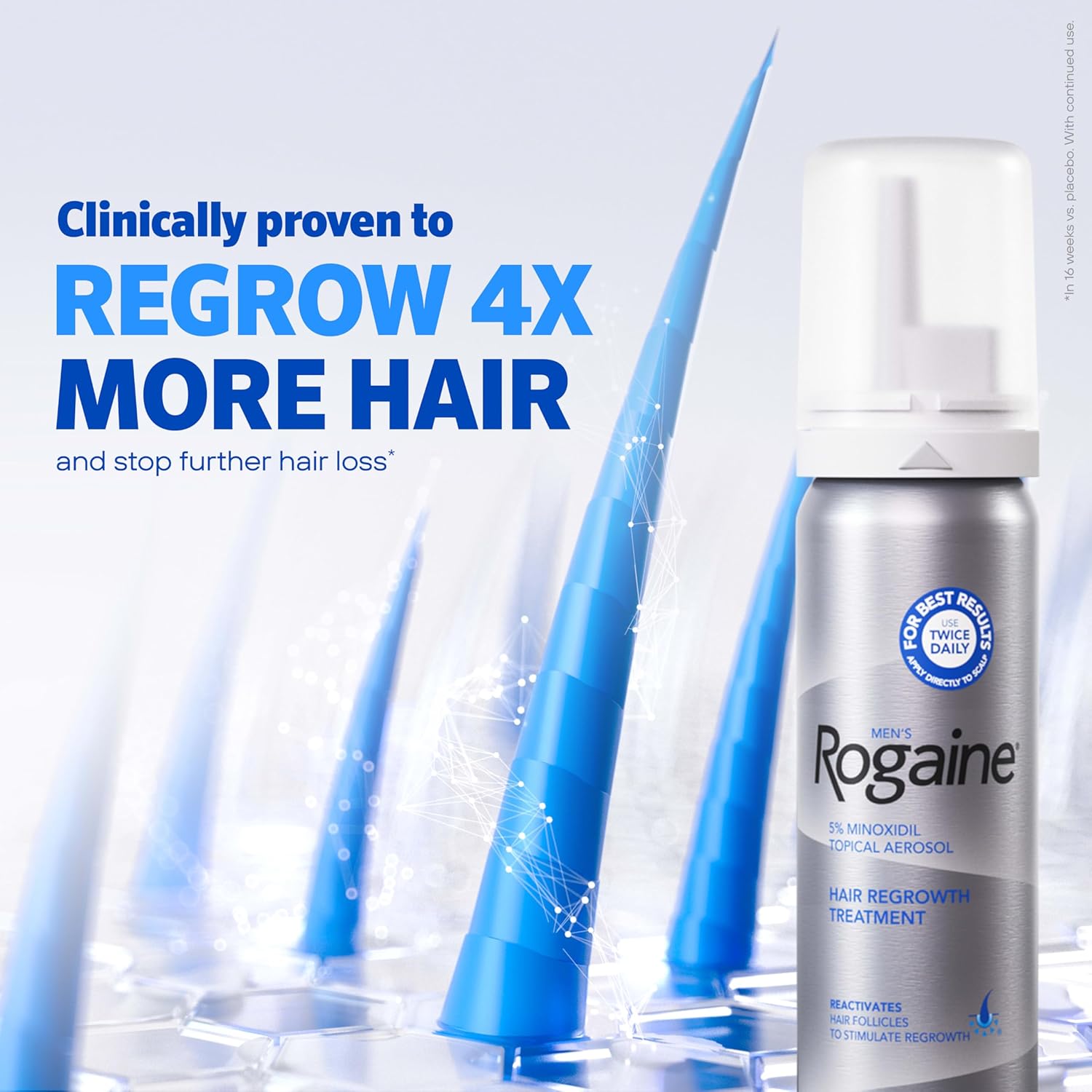 Men’s Rogaine 5% Minoxidil for Men Foam, Clinically Proven Regrowth for Thinning Hair, Topical Hair Loss Treatment, Unscented Topical Aerosol, Results in 8–16 Weeks, 3-Month Supply, 3 x 2.11 oz - Glowelle