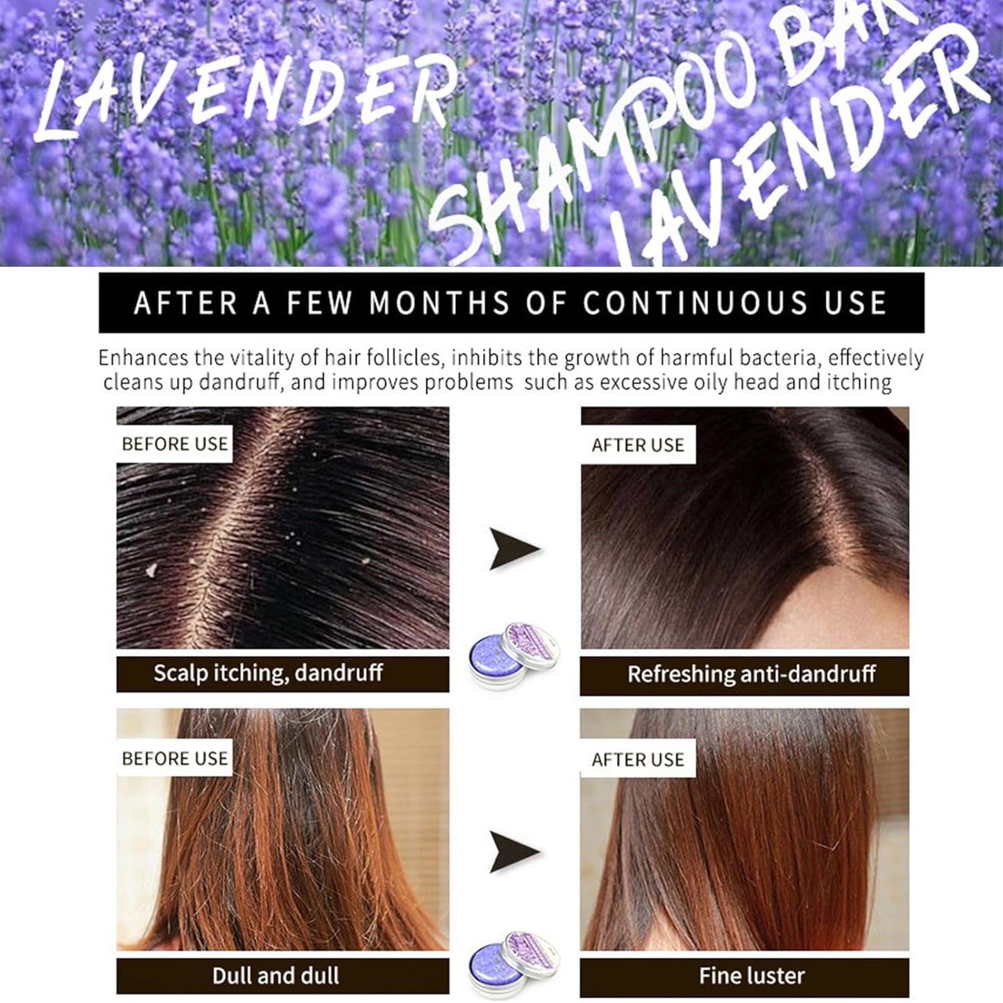 2PCS Shampoo Bar for Gray Hair, Lavender Shampoo Bar for Gray Hair, Natural Organics Shampoo and Conditioner Barfor Thinning Hair for Men & Women (Lavender) - Glowelle