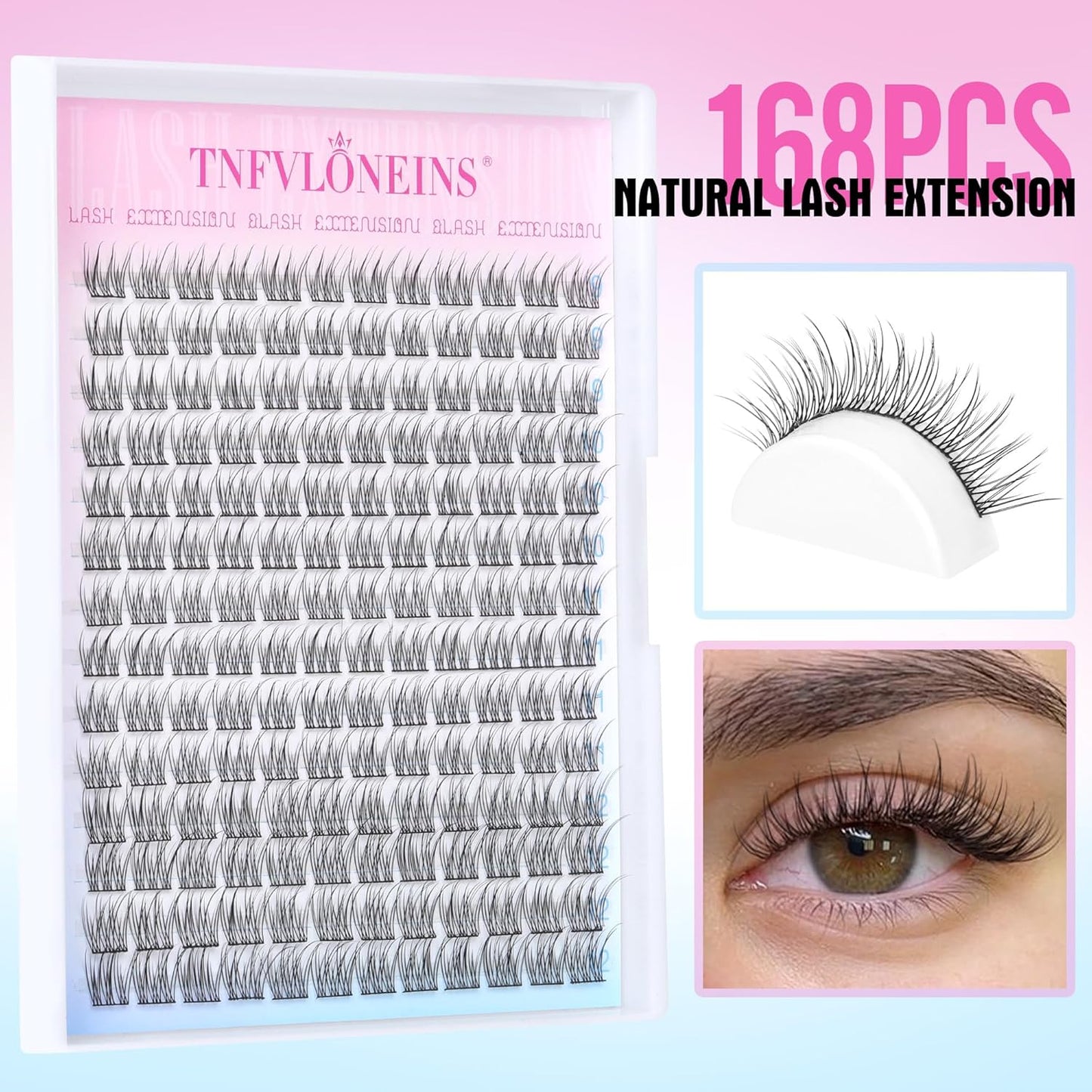 Natural Lash Clusters Wispy Eyelash Extension 168Pcs Cluster Lashes Extensions Natural Individual Lashes 9-12mm Eyelash Clusters DIY Korean False Eyelashes by TNFVLONEINS - Glowelle