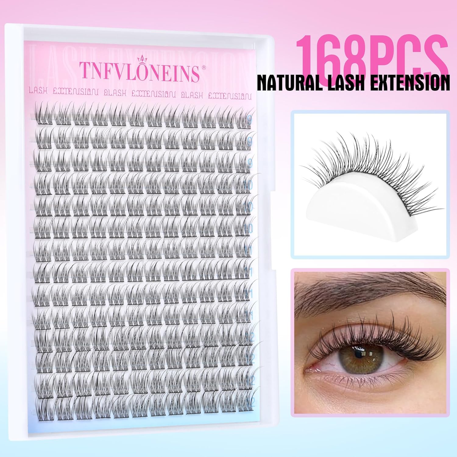 Natural Lash Clusters Wispy Eyelash Extension 168Pcs Cluster Lashes Extensions Natural Individual Lashes 9-12mm Eyelash Clusters DIY Korean False Eyelashes by TNFVLONEINS - Glowelle
