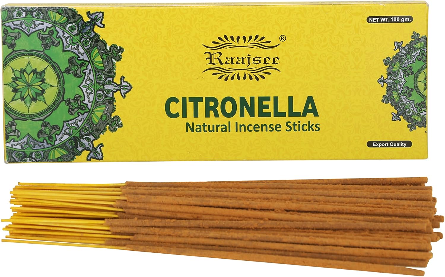 Raajsee Citronella Incense Sticks 100 gm Pack-100% Pure Organic Natural Hand Rolled Free from Chemicals-Perfect for Church,Aromatherapy,Relaxation,Meditation,Positivity & Sensual Therapy - Glowelle