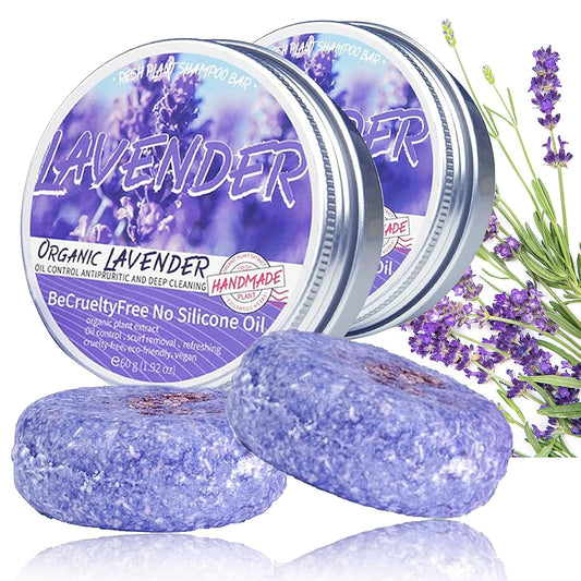 2PCS Shampoo Bar for Gray Hair, Lavender Shampoo Bar for Gray Hair, Natural Organics Shampoo and Conditioner Barfor Thinning Hair for Men & Women (Lavender) - Glowelle