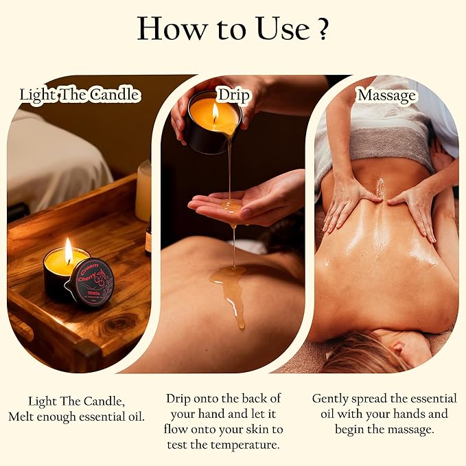 TRINIDa Low Temperature Massage Oil Candle 2.35oz - Soy Wax & Coconut Oil Blend, Moisturizes Skin,Stress Relief, Couples Massage & Home SPA, Romantic Gift Massage Scented Candle (Cream Cherry Scent)