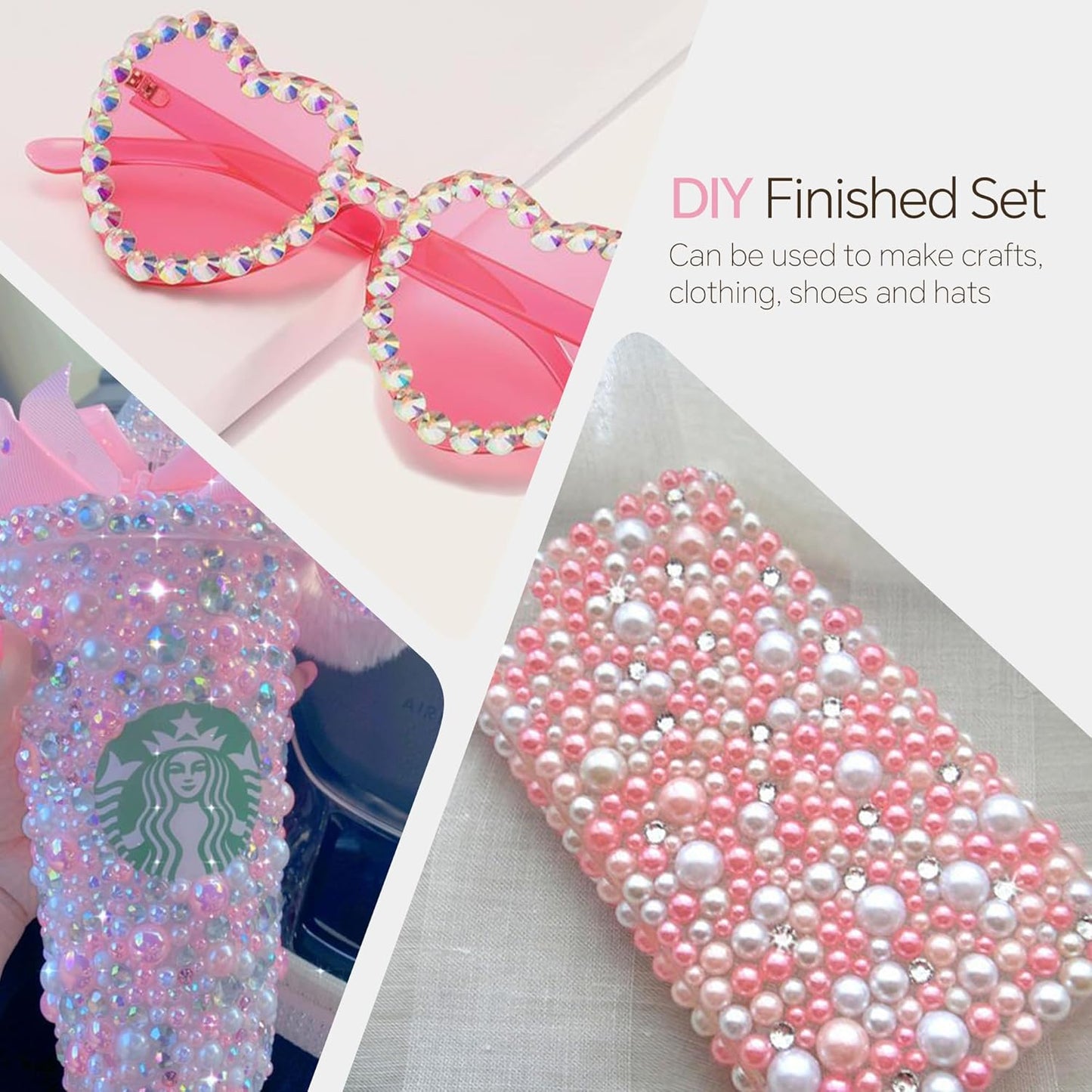 60g Cyan White Flat Back Pearls Rhinestones for Crafts Mixed Size 3mm-10mm AB Color Round Half Pearls Flatback Pearl Beads and Resin Rhinestones Set for Face Art with Glue