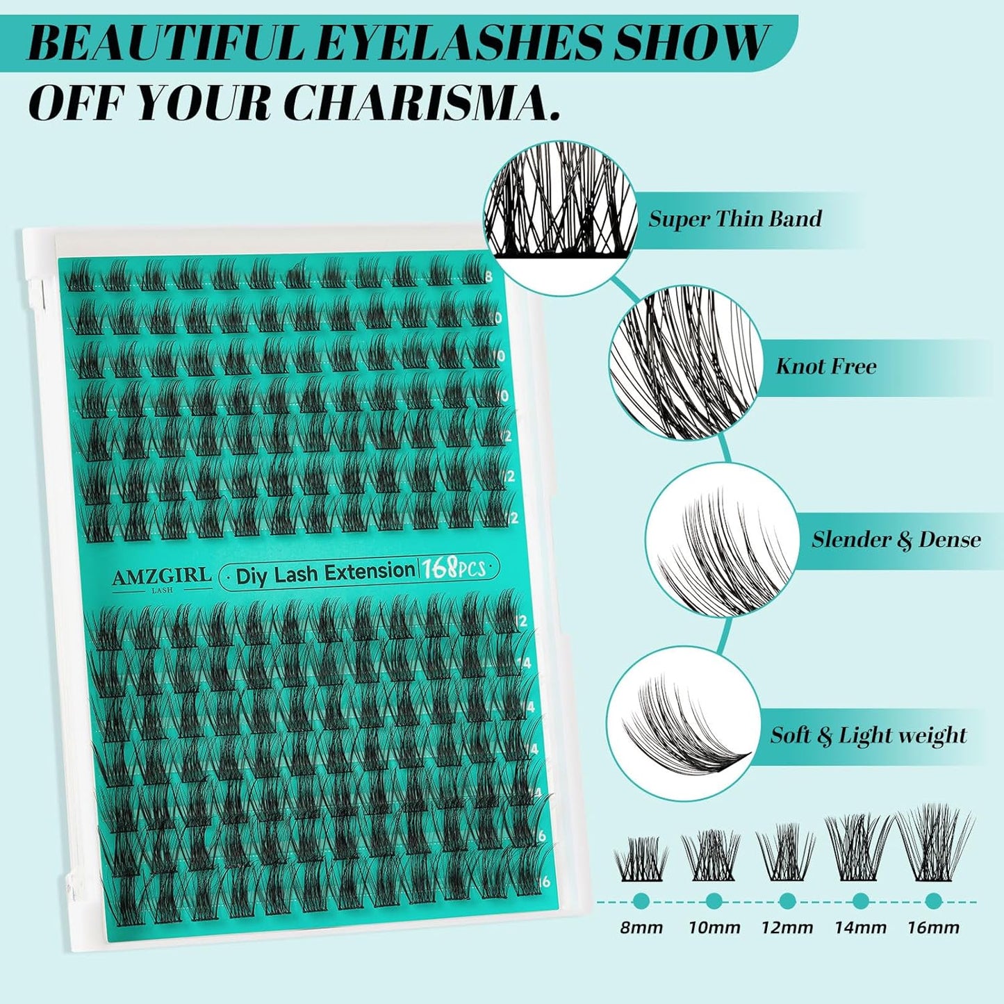 Lash Extension Kit,168Pcs DIY Eyelash Clusters with Bond and Seal Glue Waterproof,Eyelashes Remover for Cluster Extensions for Beginner,Lashes Applicator Tool(Medusa,D-Mix8-16mm Kit) - Glowelle