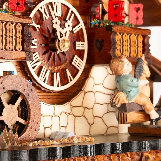 Cuckoo-Palace Large German Cuckoo Clock - The Seesaw Mill Chalet with Quartz Movement with Moving Seesaw - Black Forest Clock