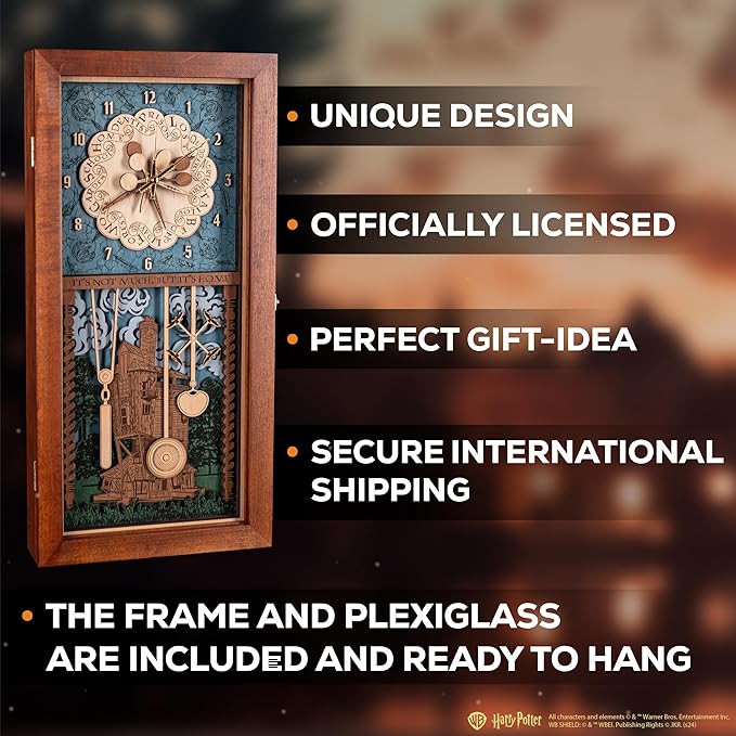 ZE WOOD Weasley Family Harry Potter 3D Wall Clock - Collectible Coffee Brown Wooden Clock, Silent Large Modern Rustic Decorative Home Decor for Harry Potter Fans, Mother's Day Gift (3 spoons, XL)