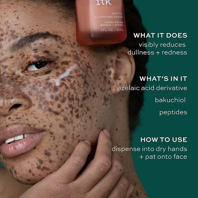 ITK Skincare 2-Part Face Serum Set for Brightening Skin, Correcting Dark Spots + Reducing Fine Lines - Vitamin C AM Face Serum with Light Niacinamide + Clarifying Peptides PM Face Serum with Bakuchiol