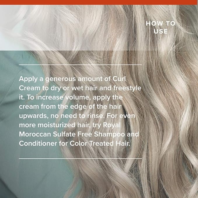 Royal Moroccan Curl Cream for Frizzy Hair Control and Color Treated Hair, 300 ml (10.14 oz) - Moisturizing Curl Defining Conditioner Styling Cream with Argan Oil