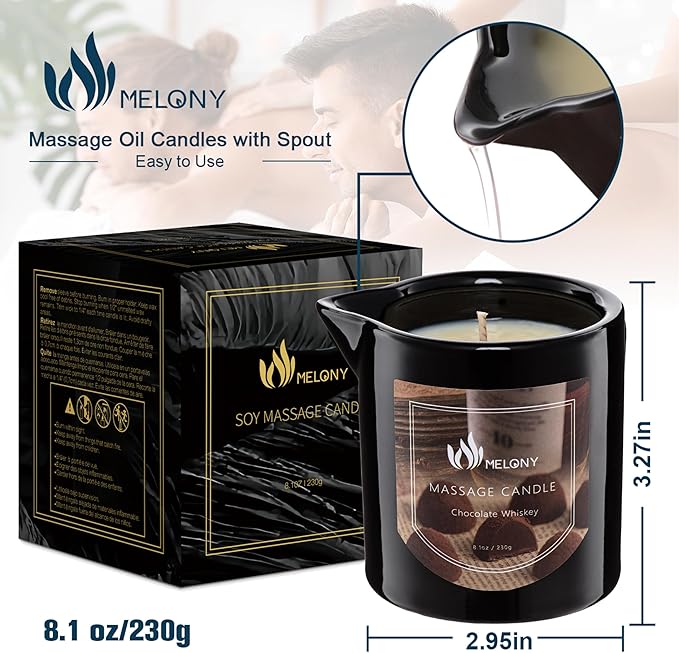MELONY Massage Oil Candle | Great for Calming, Soothing and to Relax | with Natural Soy Wax | 8.1oz (Chocolate Whiskey)