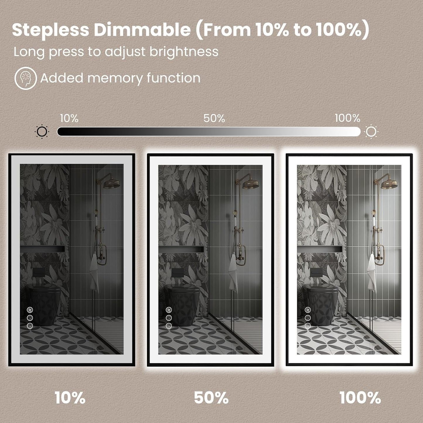 Amorho 40" X36" LED Bathroom Mirror with Black Frame, Front Light and Backlit(Controlled Separately), Stepless Dimmable, Anti-Fog, Shatter-Proof, 3 Colors, Memory