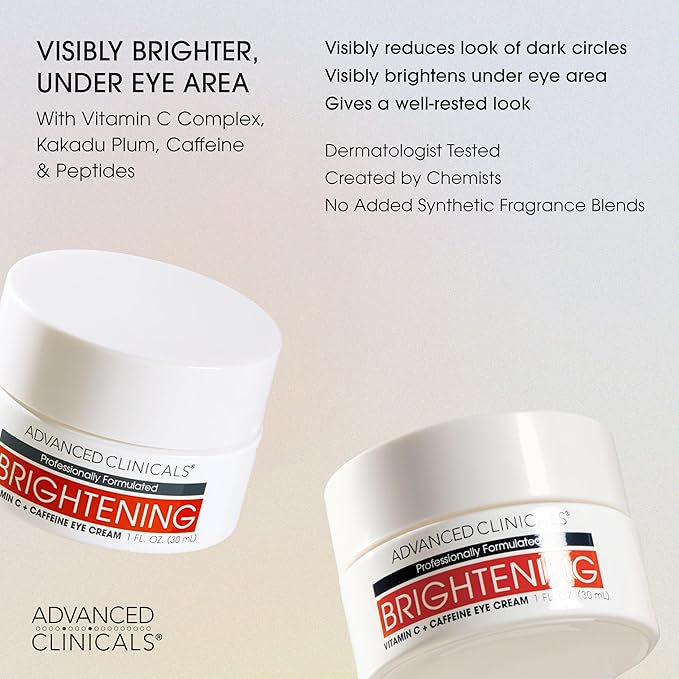 Advanced Clinicals Brightening Vitamin C Body Cream Lotion + Vitamin C & Caffeine Eye Cream Face Moisturizer Skin Care Set For Women, Men, & Dark Spots, 2pc Bundle