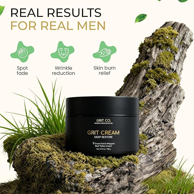 Beef Tallow for Skin Anti-Aging Men's Face Cream – Grass-Fed Tallow Moisturizer for Men – Unscented Whipped Wrinkle Balm 3.4 oz
