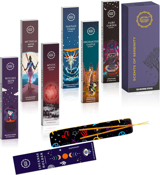 Raajsee Natural Incense Sticks with Inscent Holder, Pack of 6 Organic Insence-Sticks, 120 Incent Sticks, No Black Smoke,Witchy Gifts, Balsam & Cedar, Sandalwood, Apple Oak, Ylang Ylang, Vanilla - Glowelle