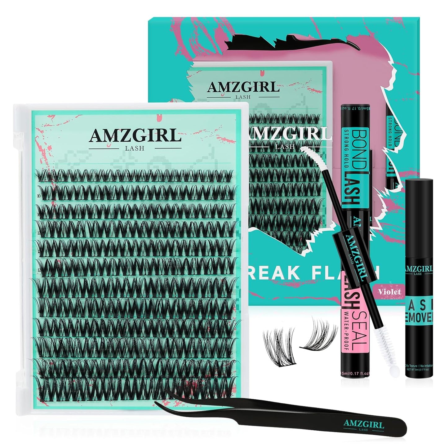 Lash Clusters Kit 144PCS Volume Eyelash Extension Kit with Lash White Bond and Seal,Eyelash Glue Remover and Applicator,Natural Lashes Premium Wide Stem Eyelashes Cluster Kit(Violet,D-Mix8-18mm) - Glowelle