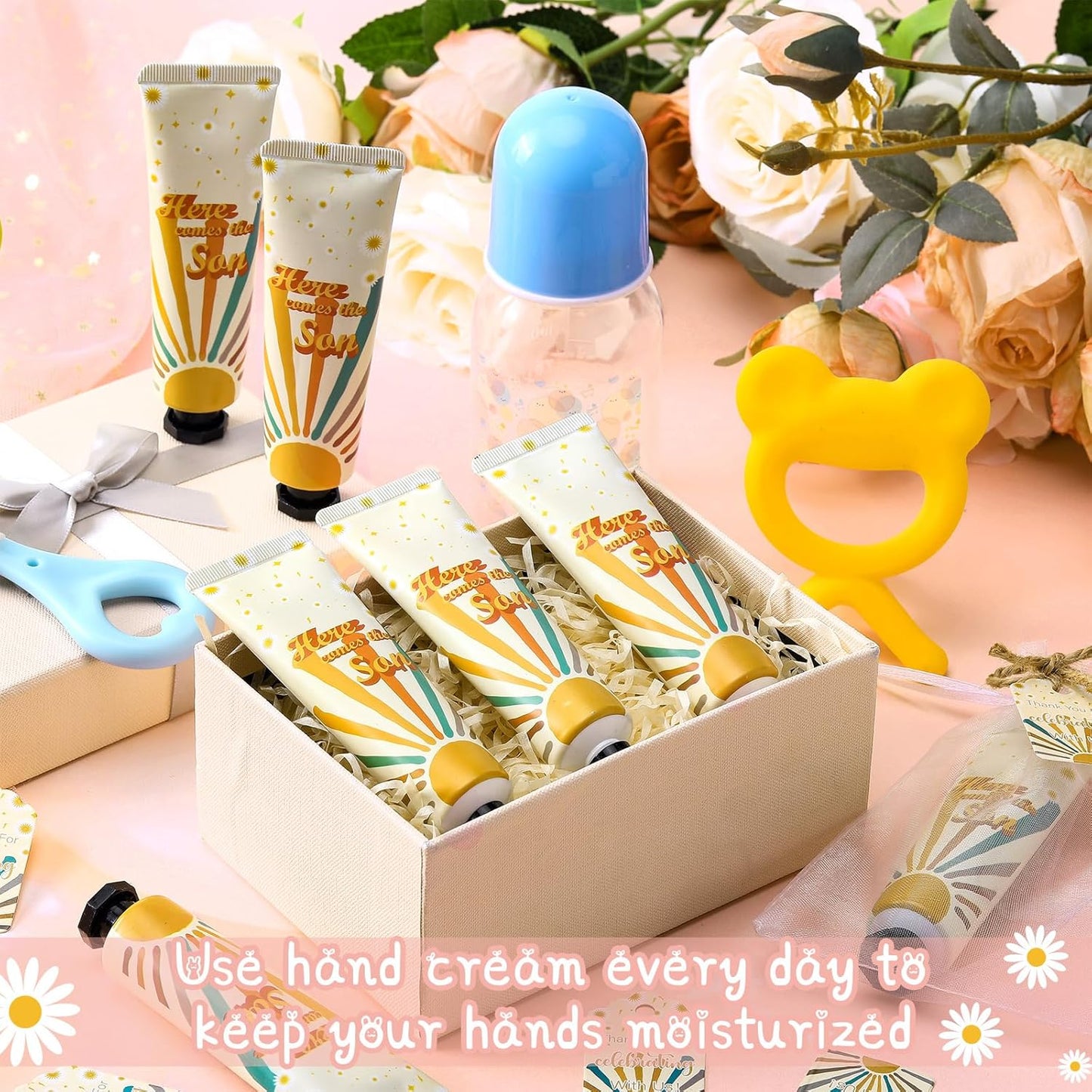 48 Sets Baby Shower Hand Cream Party Favors for Guests Gift Bulk Travel Size Hand Lotion Set for Baby Shower Wedding Christmas(Here Comes the Son) - Glowelle