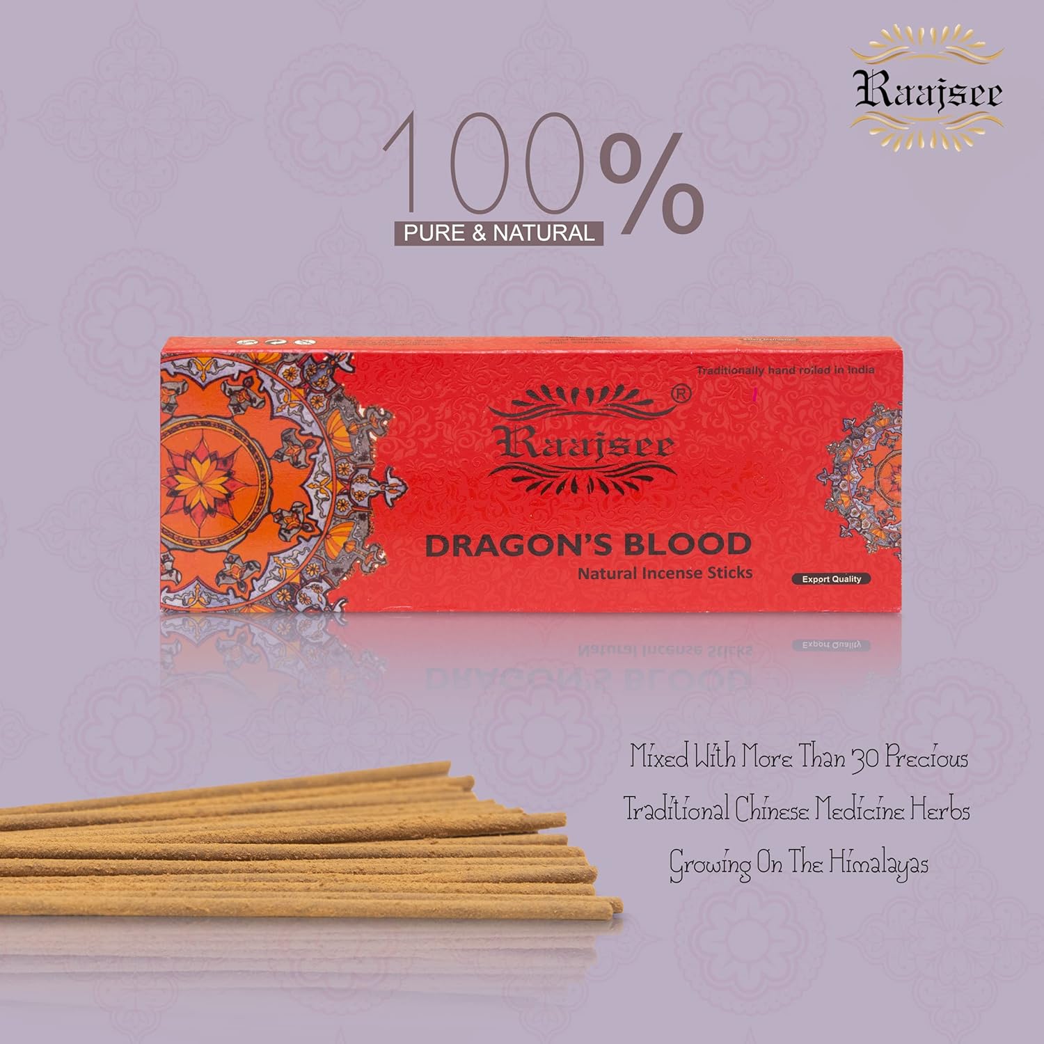 Raajsee Dragon Blood Incense Sticks 100 Gm Pack-100% Pure Organic Natural Hand Rolled Free from Chemicals-for Church,Aroma Therapy,Relaxation,Meditation & Sensual Therapy - Glowelle