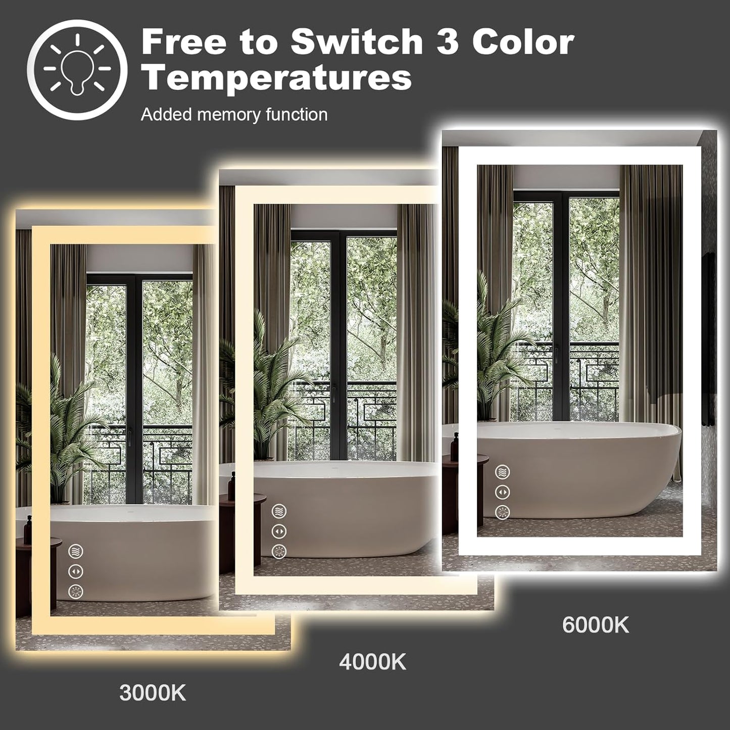 Amorho LED Mirror for Bathroom 40"X38" with Front Light and Backlit, Stepless Dimmable, Anti-Fog, Shatter-Proof, Memory, 3 Colors, Wall Mount (Horizontal/Vertical)