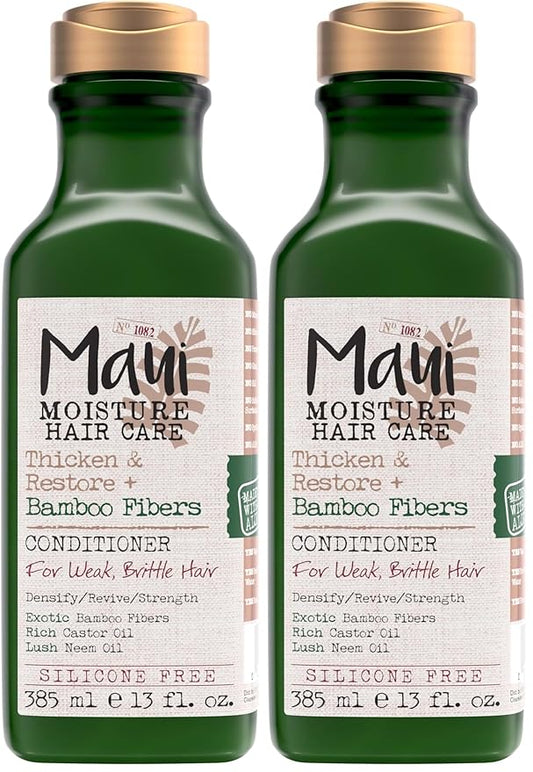 Maui Moisture Thicken & Restore + Bamboo Fibers Strengthening Conditioner to Soften Transitioning or Natural Hair & Renew Brittle Hair, Vegan, Silicone & Paraben-Free, 13 fl oz (Pack of 2)