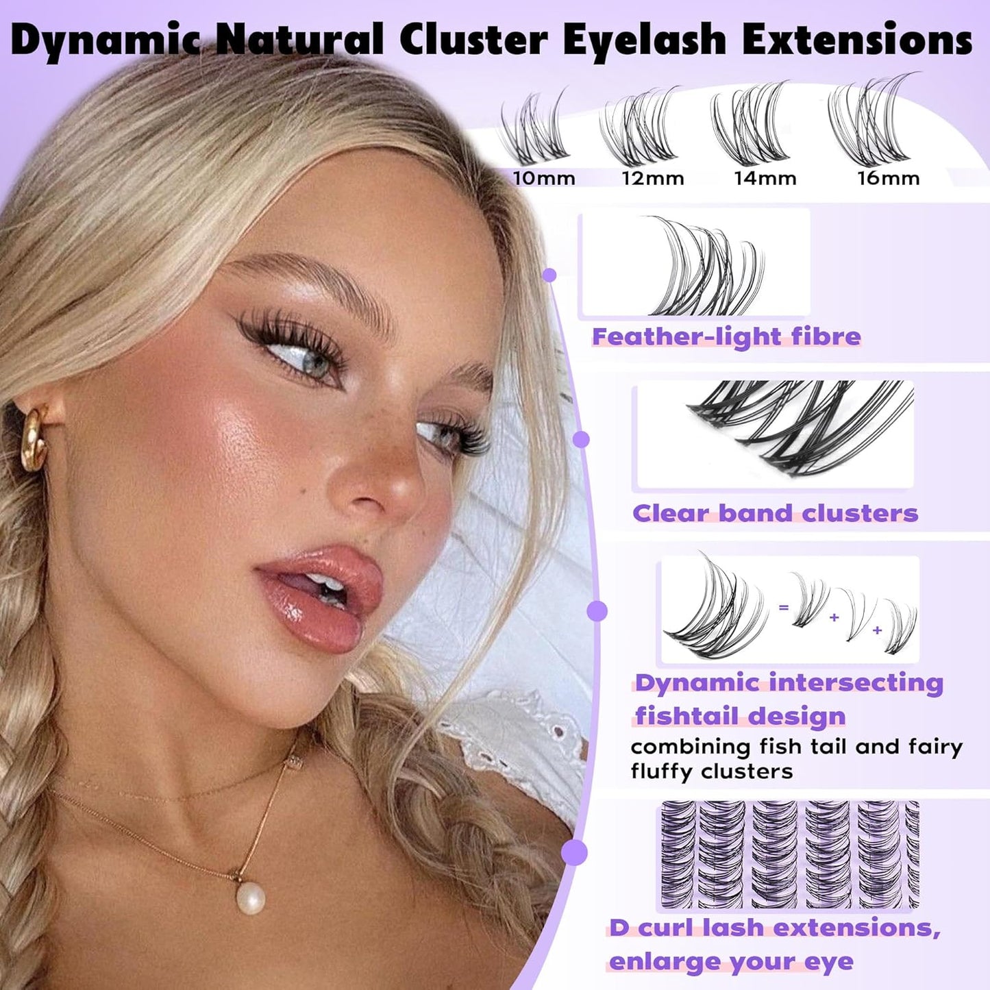 Invisible Band Lash Clusters Kit Wispy Natural Cluster Eyelash Extension Kit DIY Lash Extension Kit C Curl 10-16MM Eyelash Clusters Volume Individual Lashes Kit by Goddvenus - Glowelle