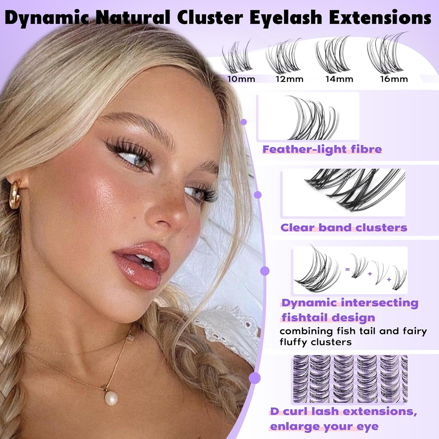 Invisible Band Lash Clusters Kit Wispy Natural Cluster Eyelash Extension Kit DIY Lash Extension Kit C Curl 10-16MM Eyelash Clusters Volume Individual Lashes Kit by Goddvenus - Glowelle