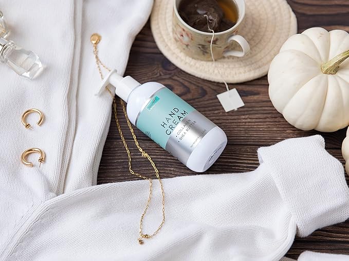 Lawrens Collagen + Shea Butter Hand Cream - Hypoallergenic Moisturizing Lotion, Dry Skin Relief, 24HR moisture for All Skin Types - 8 OZ