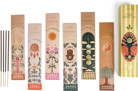 Carnatia Magic Within You Incense Sticks – Set of 6 Spiritual Scents for Manifestation, Inner Motivation & Calm | Natural, Slow-Burning Aromas for Meditation & Rituals! - Glowelle