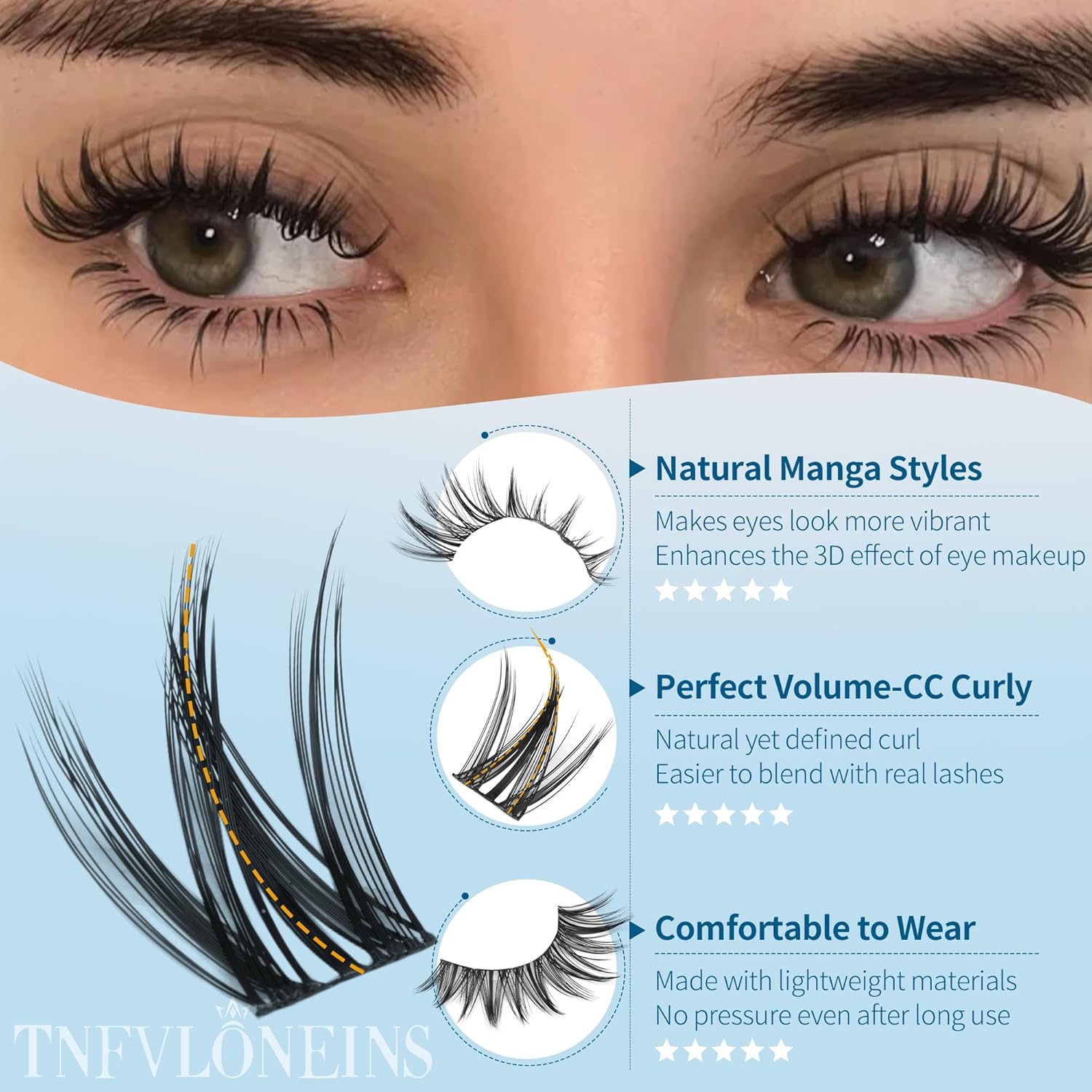 TNFVLONEINS Manga Lash Clusters Wispy Cluster Eyelash Extensions Natural Eyelash Clusters with Spikes Individual Lashes Clusters Fairy Lash Extension Anime Eye Lash Cluster Lashes - Glowelle
