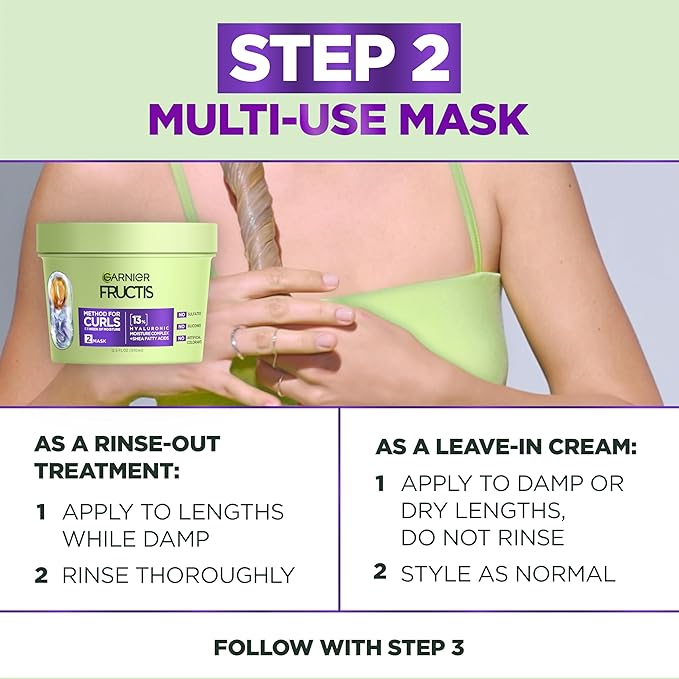 Garnier Fructis Method for Curls Curly Hair Products, Moisture Filling Shampoo, Hair Mask and Curl Refresher Spray, Designed and Tested for 2C to 4C Curls and Coils, 1 Kit