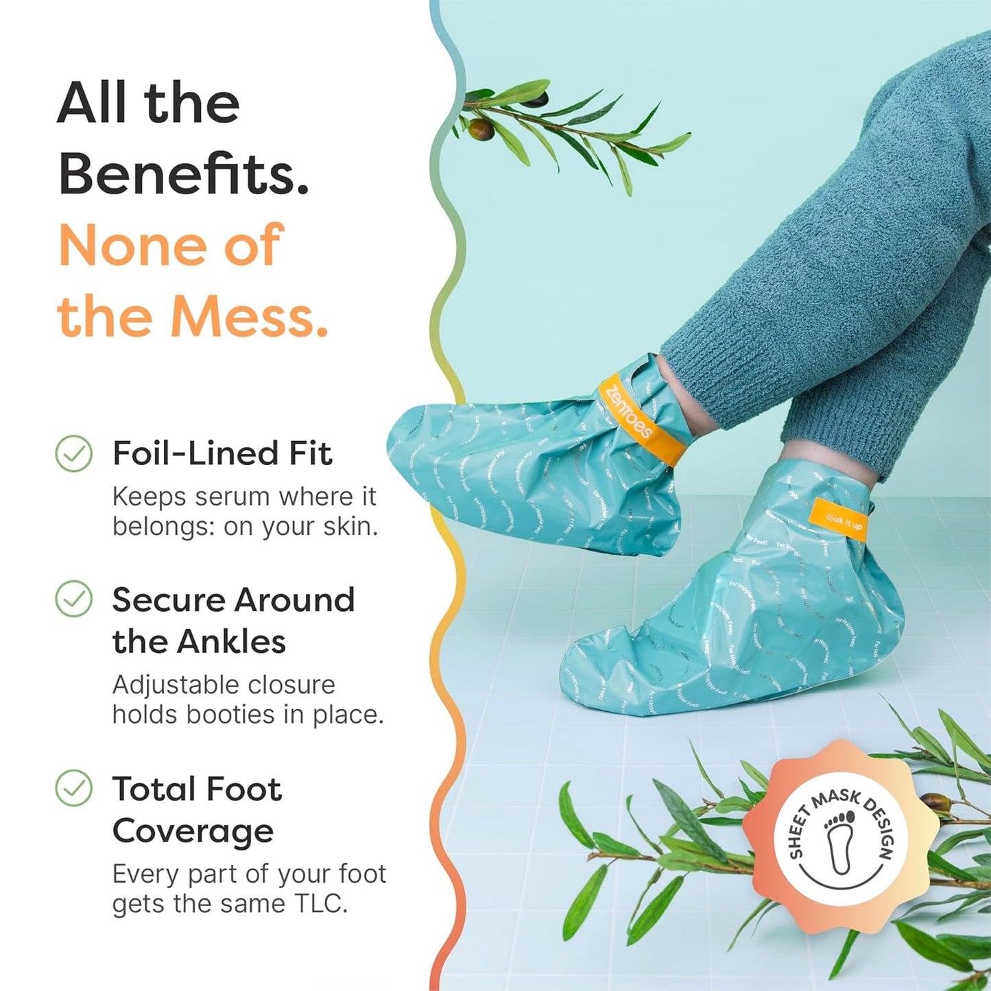 ZenToes Moisturizing Foot Mask for Dry Cracked Feet | Shea Butter, Jojoba Oil & Squalane Infused Hydrating Sheet Masks | Spa Experience At Home | Mess Free Design | Vanilla Citrus Scented, 1 Pair