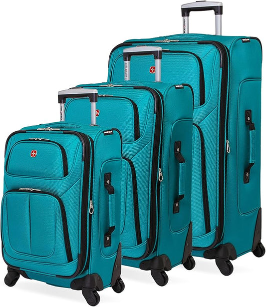 SwissGear Sion Softside Expandable Roller Luggage, Teal, 3 Piece Set (21/25/29)