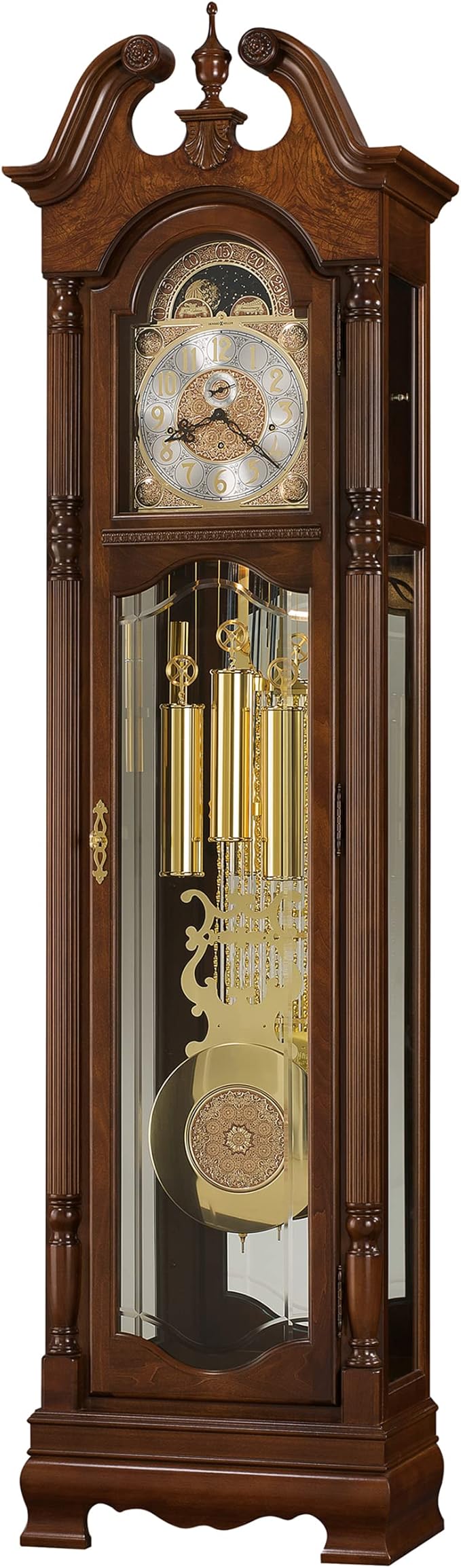Howard Miller Csuri Floor Clock II, Analog Display with Single Chime Movement & Bordeaux Finish Illuminated Case, Adjustable Levelers Grandfather Vertical Home Decor for Living Room and Office