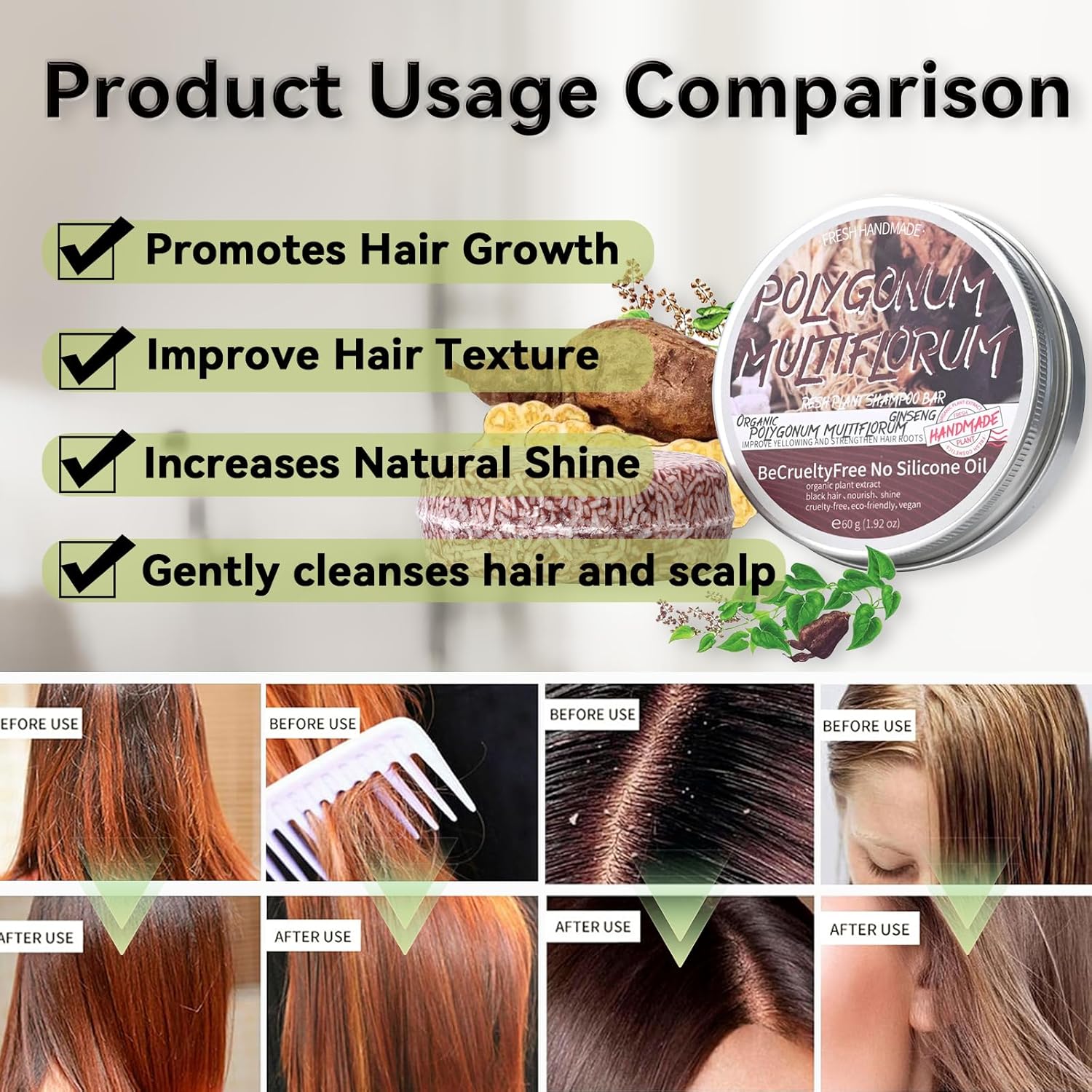 2PCS Shampoo Bar for Gray Hair, Shouwu Blackening Shampoo Soap for Gray Hair Natural Organics Shampoo and Conditioner Bar for Thinning Hair for Men & Women (Shouwu) - Glowelle