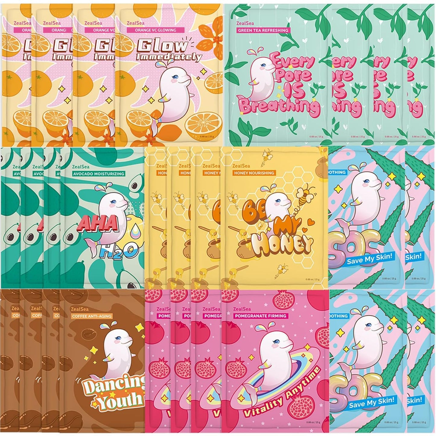 ZealSea Face Masks Skincare, Facial Masks for Women Skin Care, Sheet Masks Beauty with Natural Ingredients, Birthday Party Spa Gift for Kids Teens Girls, Hydrate and Soothe for All Skin Types 28 Pack - Glowelle