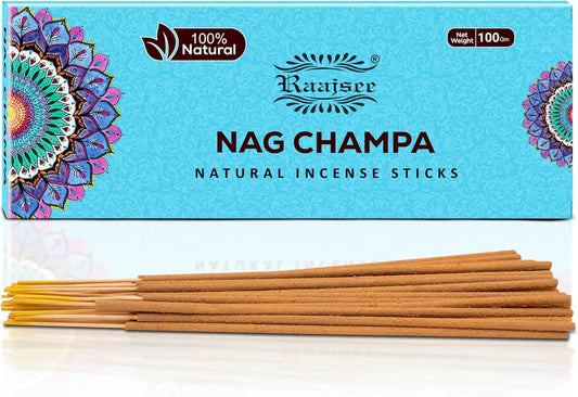 Raajsee Nag Champa Incense Sticks 100 Gm Pack-100% Pure Organic Natural Hand Rolled Free from Chemicals-for Church,Aroma Therapy,Relaxation,Meditation & Sensual Therapy - Glowelle
