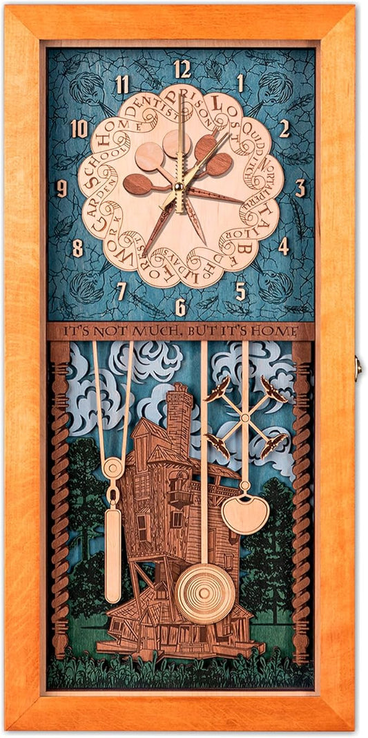 ZE WOOD Weasley Family Harry Potter 3D Wall Clock - Unique Collectible Oak Brown Wooden Clock, Silent Large Modern Rustic Decorative Home Decor for Harry Potter Fans, Mother's Day Gift (5 spoons, XL)