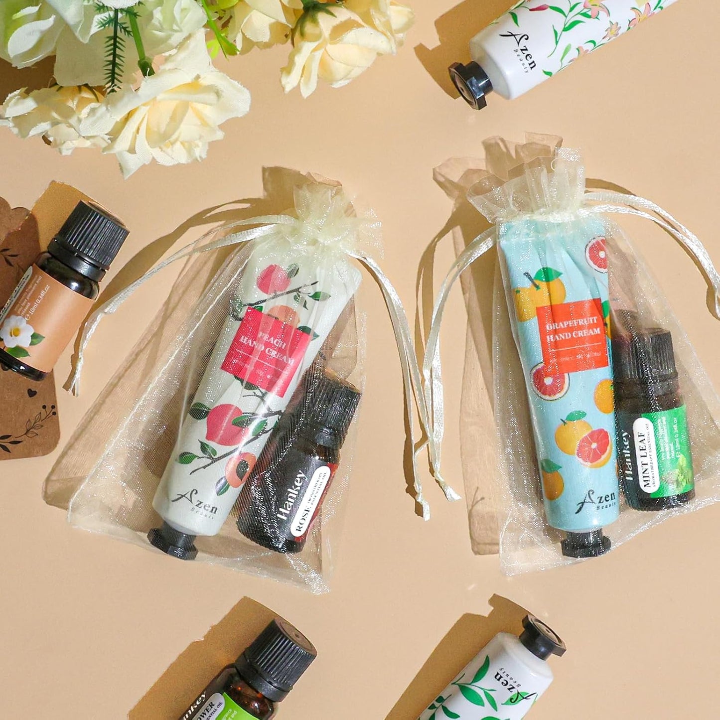 AZEN 30 Sets Bulk Gifts, Hand Cream and Essential Oils Bulk Set with Organza Bag Thank You Card, Baby Shower Wedding Gifts for Guests, Bridal Wedding Favors for Guests,Thank You Gifts for Women - Glowelle