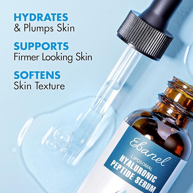 Ebanel Hyaluronic Acid Serum for Face with Peptides & Niacinamide, Hydrating Face Serum for Women, Age-Defying Formula Infused with Vitamins B, C & E to Plump, Firm & Smooth Skin