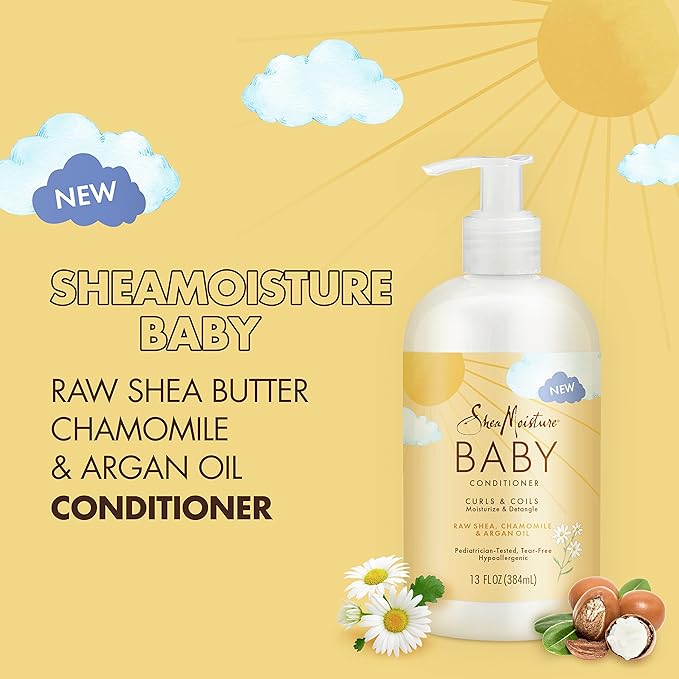 SheaMoisture Kids Extra Moisturizing 8 oz Detangler & Baby 13 oz Conditioner for Curly Hair with Shea Butter, Coconut Oil & Raw Shea